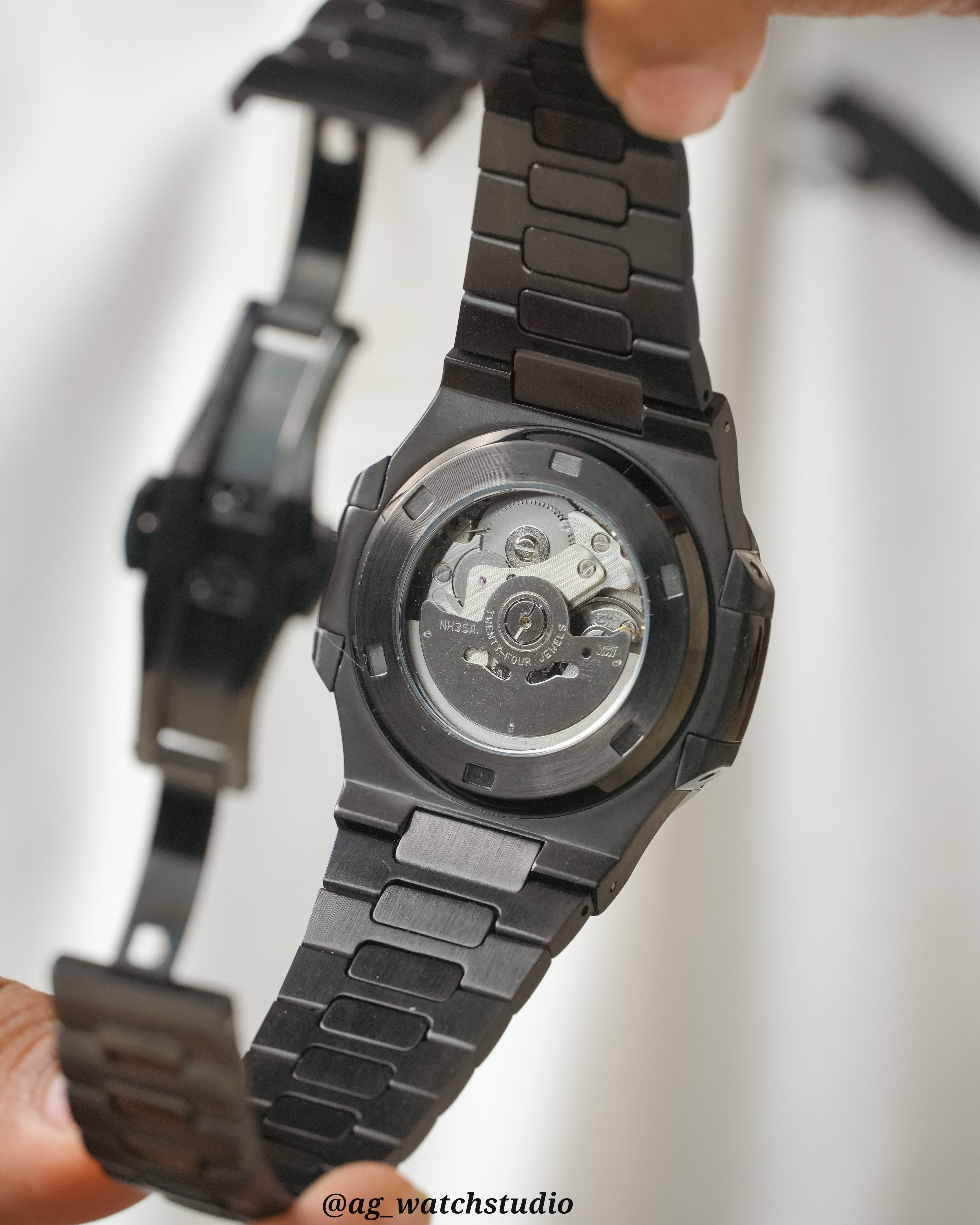 Seiko Mod Nautilus Blacked Out with NH35 Automatic Movement (Black/Black)