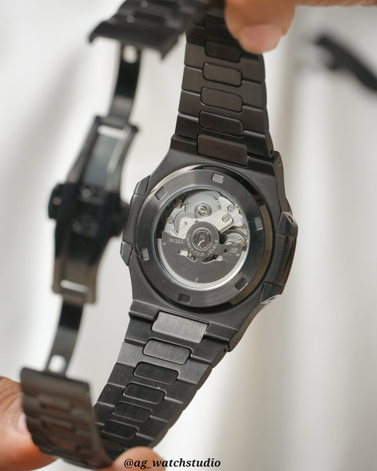 Seiko Mod Nautilus Blacked Out with NH35 Automatic Movement (Black/Black)