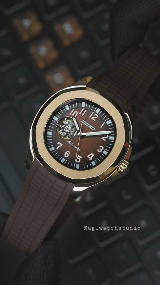Seiko Mod Aquanaut Open Heart with NH38 Movement (Rose Gold & Brown)