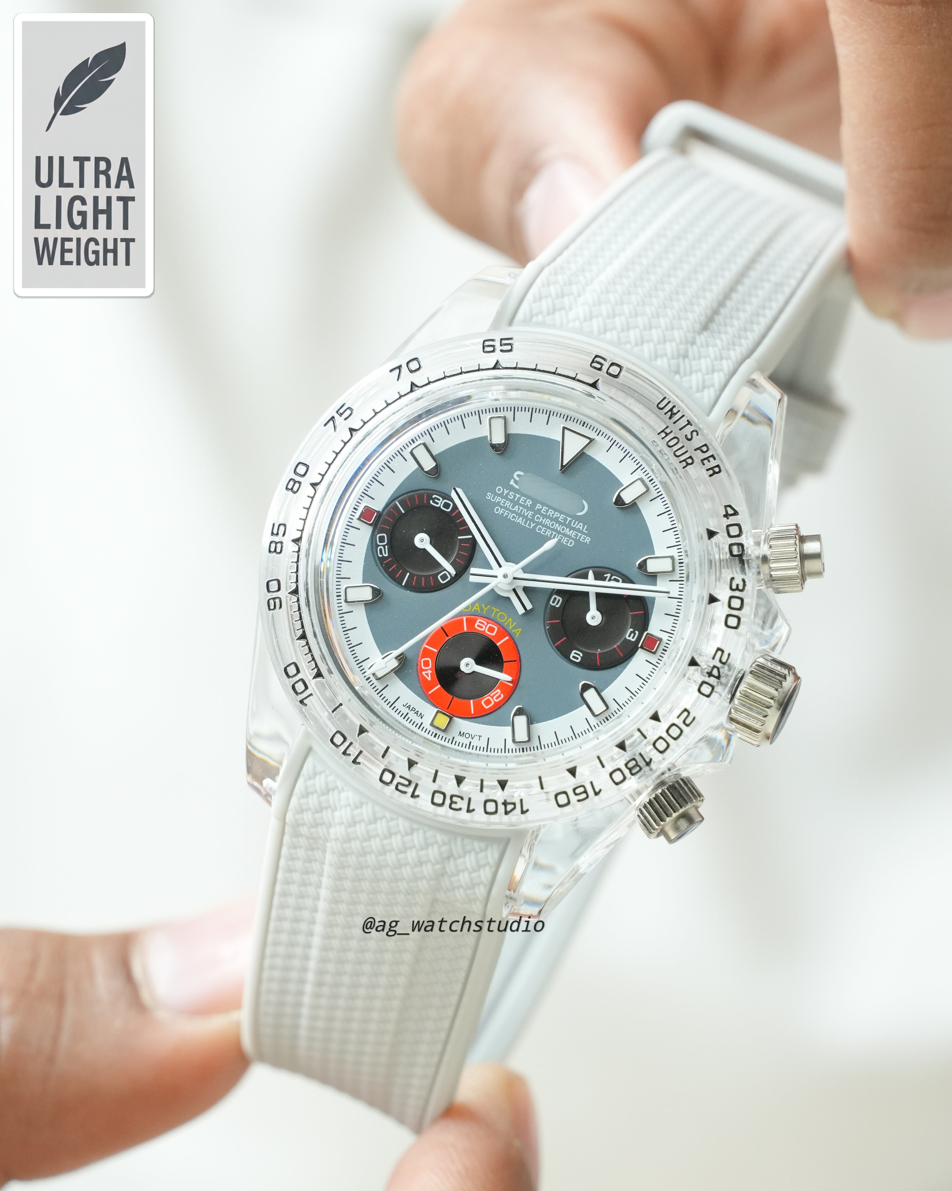“Feather” - Crystal Clear Daytona inspired Chronograph Watch Build ( Clear/Transparent )